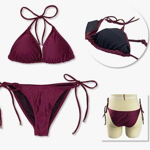 Two Piece Halter Padded Top Tie Side Bottom Triangle Bikini Bathing Suit Small